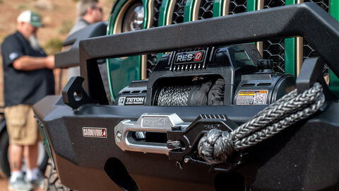 Res-Q Jeep winch on a Green Wrangler